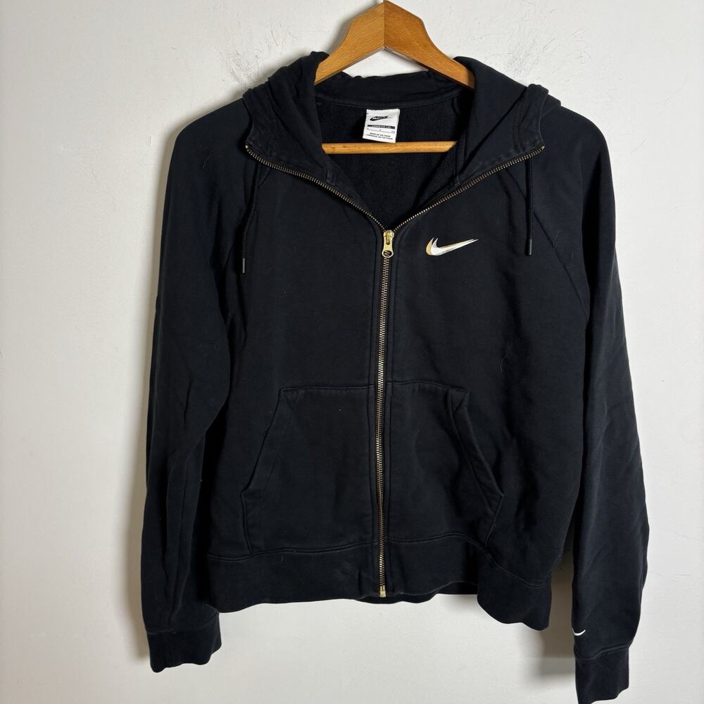 Nike Sportswear Loose Fit Full Zip Hoodie Silver And Gold Swoosh Size S